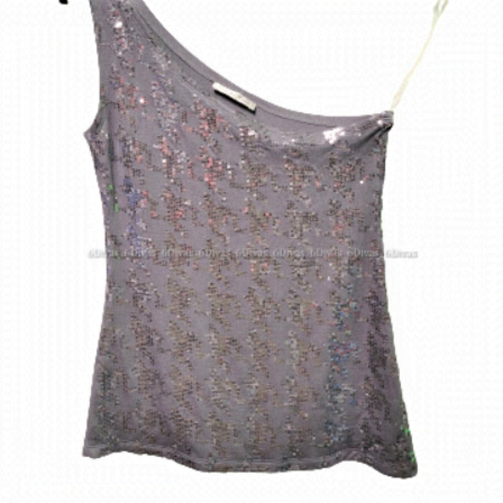 Grey One Shoulder Glitter Cotton  Top Size L